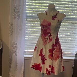 CALVIN KLEIN PINK FLORAL HIGH NECK DRESS